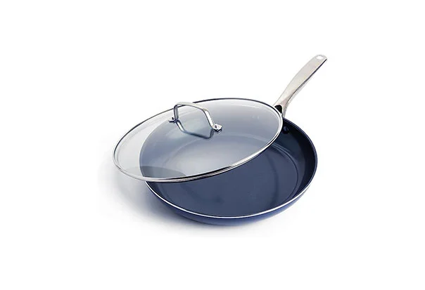 blue cooking wok pan